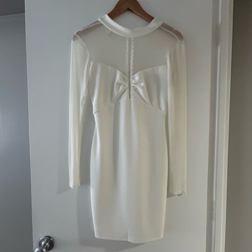 Lulu's Ivory Long Sleeve Dress with Lace Detail